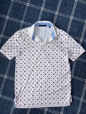Boys Greyson White Polo with Navy and Red Star Pattern